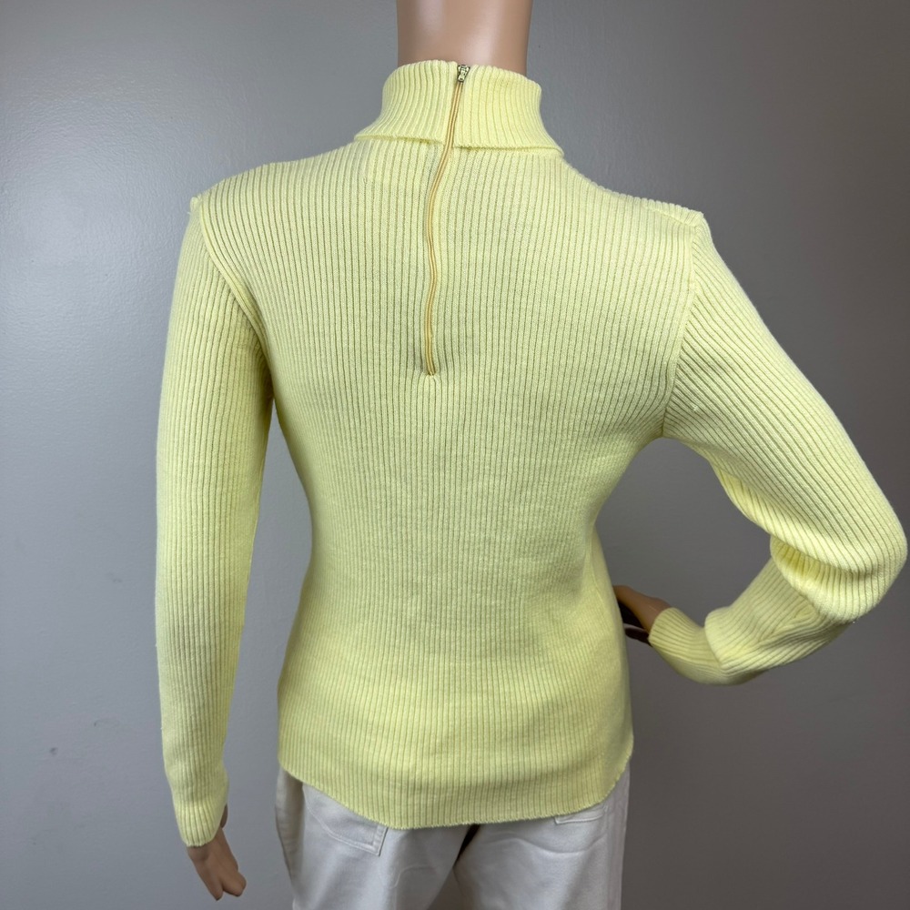 VTG 70s Korean Ribbed Womens Yellow Turtleneck Sweater Zip Acrylic Knit XS/S - Picture 7 of 13